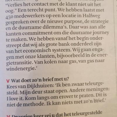 knipsel van Financieele Dagblad met briljante uitspraken van Kees van Dijkhuizen