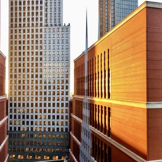 hoge gebouwen in het ochtendlicht