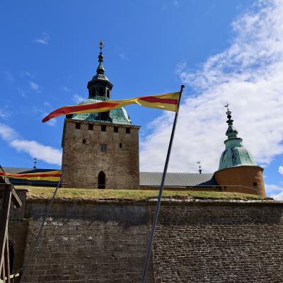wapperende vlag voor een kasteel